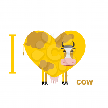 I love cow. Symbol heart of cows. Vector illustration for lovers of farm animals
