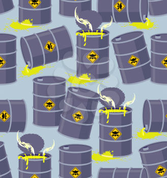 Dump toxic waste barrels. Seamless pattern dump hazardous chemical wastes. Vector illustration bio hazard
