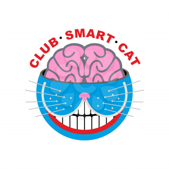 Logo cat. Club smart Cat. Animal and brain. Emlema for pet lovers. Vector illustration.

