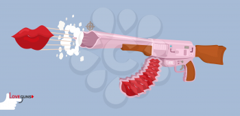 Love gun. Kiss. Valentines day. Cupids rifle. Vector illustration. 