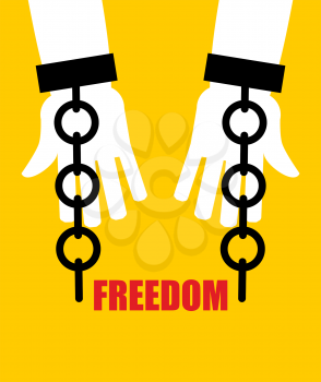 Freedom. Broken fetters. Liberation from slavery. Broken chain handcuffs.
