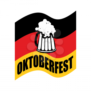 Beer mug on  background of  German flag. Fflag is a symbol of  Oktoberfest. Vector illustration