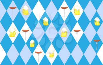 Traditional Oktoberfest seamless pattern of rhombus. Mug of beer and sausage. Vector background for  annual beer festival in Germany.