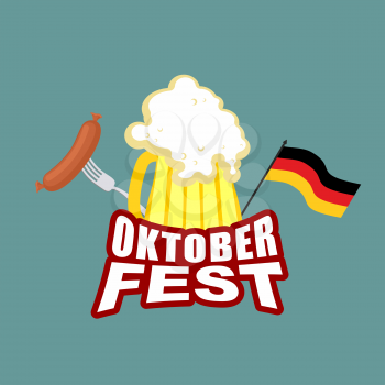 Oktoberfest beer and sausages. German flag. Beer Festival. Vector illustration