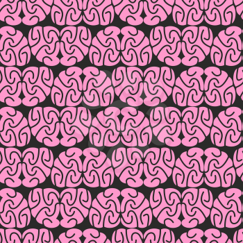 pink brain seamless patternna black background. Vector illustration
