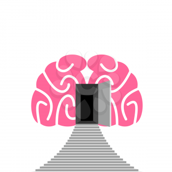 Open door and step of  human brain. Entrance into  subconscious. Vector illustration.