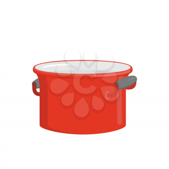 Red pot. Tableware for cooking food. Kitchenware for cooking soup. Vector illustration