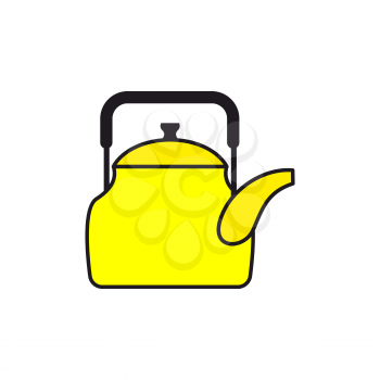 Yellow teapot. Tableware for boiling water. Icon kitchenware. Vector illustration