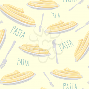 Pasta Seamless pattern. Dish with noodles and fork. Vector illustration