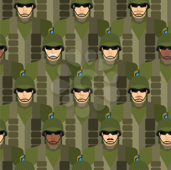 Marines seamless pattern. Soldiers in helmets and bullet-proof vests. Military people vector illustration. US Army.
