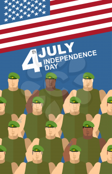 4th july. American independence day. Soldiers in Green Berets. Special forces. American flag. Vector  congratulations card
