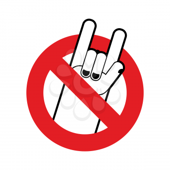 Stop rock. Ban for lovers of rock music. Red forbidding character. Forbidden rock hand sign.
