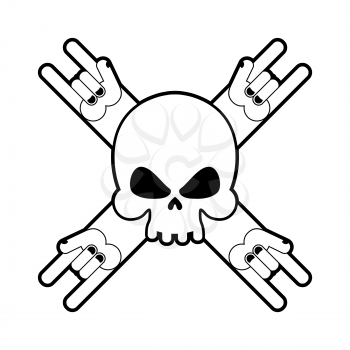 Skull with hands rock sign. Logo for fans of hard rock music
