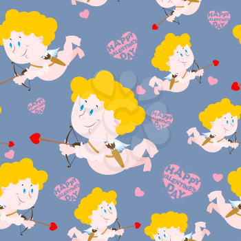 Cupid and heart seamless pattern. Romantic ornament for your design. Texture for Valentines day 14 february. Background of  angels of love.
