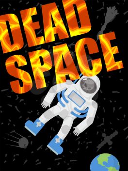 Dead space. Astronaut died. Skull in a spacesuit. Black universe of loneliness. Vector illustration


