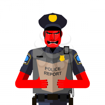 Angry policeman shouts. Dreaded red man in a uniform. Vector illustration
