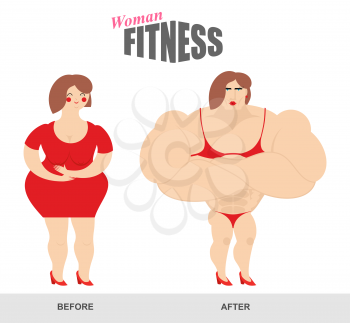 Womens fitness. Woman body before and after. Sports exercise and athletic figure. Fat woman and woman bodybuilder. Fat girl with big belly. Strong lady with big muscles. body shape before and after wo
