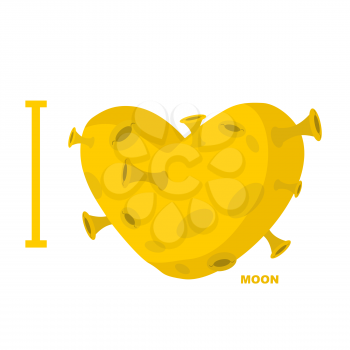 I love moon. Heart symbol from yellow planet with craters. Vector illustration.