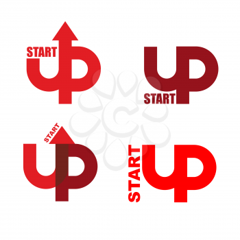 Start UP set logo. Emblem to start business projects. Up arrow. beginning of process of business. Sign for Running business projects. Startup  new business project and idea
