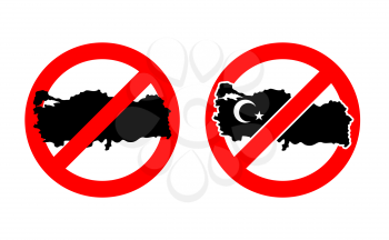 Stop Turkey. Ban for Turkish State. Ban for Turkish country. Red forbidding character. Map of Turkey are blacked out.

