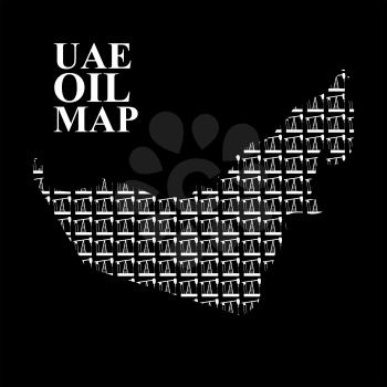 UAE oil map. Silhouette maps of  United Arab Emirates of oil pumping rigs. Vector illustration
