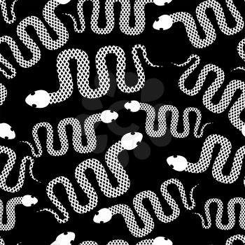Silhouettes snakes seamless pattern. Vector background of desert reptiles. Black and white snake
