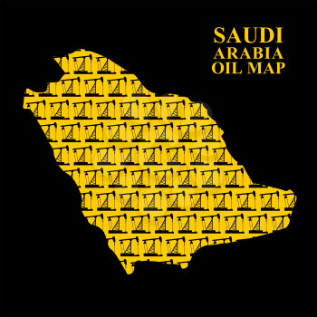 Saudi Arabia oil map. Silhouette of desert maps of oil rigs. Vector illustration.
