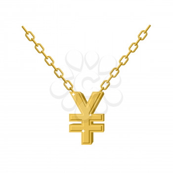 Gold Yen necklace Decoration chain. Expensive jewelry symbol of Chinese money. Accessory precious yellow metal for Patriots. Fashionable Luxury treasure
