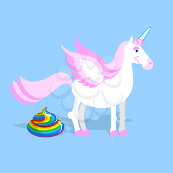 Unicorn pooping color turd. Fantastic animal in sky. Fabulous beast and rainbow shit. Mythical creature with horn Leakage chair
