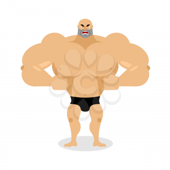 Angry Muscled. Aggressive bodybuilder on white background. grumpy strong athlete. big ferocious man.
