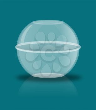 Glass ball with reflection. Empty transparent sphere
