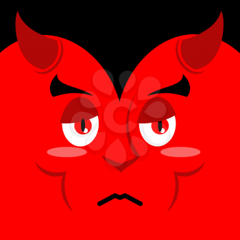 Devil sad. Sadness emotion on red background. Demon pessimist. Satan is pitiful. Mournful pathetic Beelzebub. Mefistofil prince of darkness and underworld. Lucifer boss with horns. Religious and mytho