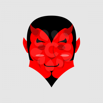 Sleeping demon with big smile. Cartoon cute face. Gaiety emotion. Cheerful devil. Holiday Satan. Soulful Diablo Lord of Hell.