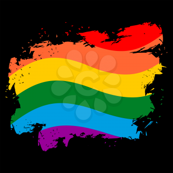 LGBT flag grunge style. Brush strokes and ink splatter. Symbol of gay and lesbian. Badge and homosexual community. Developing rainbow flag

