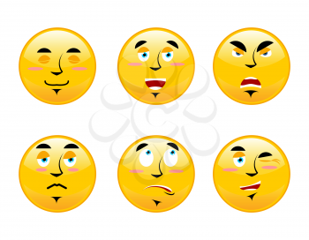 Set of emoticons on white background. Cartoon facial emotions. Set isolated Emoji
