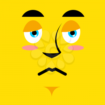 Cartoon sad face on yellow background. Sadness emotion. Pessimistic personality. Pitiful face. Mournful pathetic character
