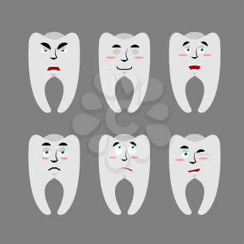 Set teeth with emotions. Cheerful and angry tooth. Surprise and sadness tusk. Collection of characters for dentistry and dental
