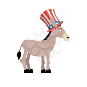 Donkey Democrat. Donkey in Uncle Sam hat. Symbol of political party in America. Political illustration for elections in America. National Patriotic hat in America