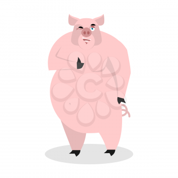 Pig thumbs up well and winks. Signs all right. Cheerful boar. Hand showing ok. Gesture of hand. Good farm animals

