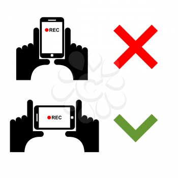 Vertical video shoot impossible. Horizontal recording correctly. Sign template for shooting on smartphone camera
