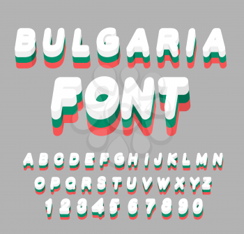 Bulgaria font. Bulgarian flag on letters. National Patriotic alphabet. 3d letter. State symbols of  Republic of Bulgaria colors
