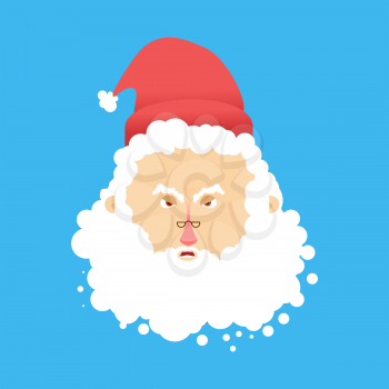 Santa angry Emoji. Aggressive Santa Claus. head of grandfather with beard and mustache isolated. Christmas avatars
