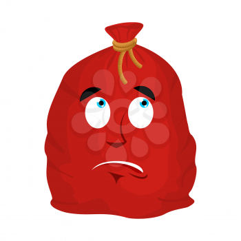 Santa bag Surprised Emoji. Christmas sack with gifts astonished emotion. Red sackful of gifts isolated