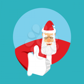 Santa Claus thumbs up. Gesture of hand is all right. Success of Christmas. Good luck in new year. Xmas template
