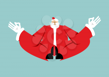 Christmas yoga. Santa Claus yogi. New Year Zen. Grandfather in lotus position. Xmas Enlightenment and relaxation. 