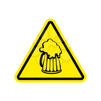 Beer Warning sign yellow. Alcohol Hazard attention symbol. Danger road sign triangle beer mug
