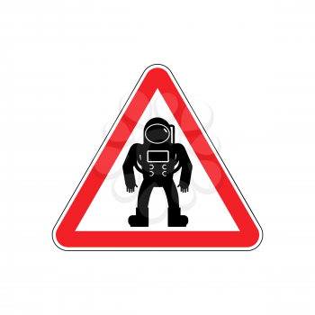 Astronaut Warning sign red. Cosmonaut Hazard attention symbol. Danger road sign triangle spaceman