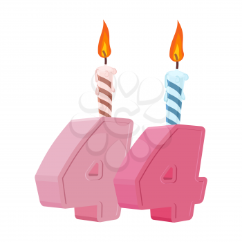 44 years birthday. Number with festive candle for holiday cake. Forty-four Anniversary
