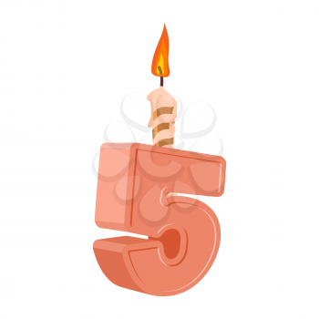 5 years birthday. Number with festive candle for holiday cake. five Anniversary