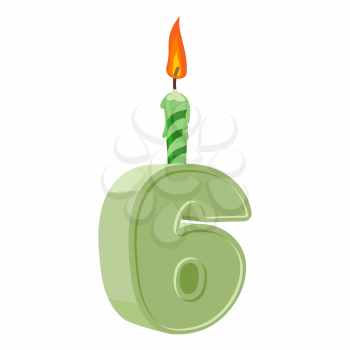 6 years birthday. Number with festive candle for holiday cake. six Anniversary